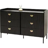 MCW Ladekast -O39, hoge kast, 6 laden melamine MDF 80x120x44cm ~ houtlook zwart