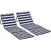 Merax Strandmat 2 Stuks Opvouwbaar Verstelbaar Met Rugleuning En Draagtasje Blauw Wit
