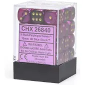 Chessex Gemini 12mm d6 dobbelstenenblokken met stippen dobbelstenenblokken (36 dobbelstenen) - Zwart-Paars met goud