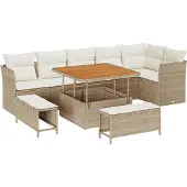 vidaXL Tuinbank Set 9 st 6-Aantal zitplaatsen beige en crèmekleurig