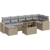 vidaXL 8-delige Loungeset met kussens poly rattan beige