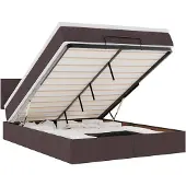 vidaXL Ottoman bed met matras en LED's 140x200cm stof donkerbruin