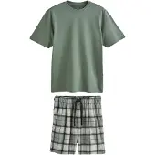 Next Pyjama kort beige / olijfgroen / zwart