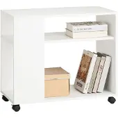 SoBuy FBT34-W Bijzettafel - Witte Compositiehout Salontafel met Zwenkwielen