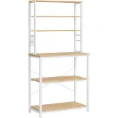 Vasagle Staande keukenplank met 6 planken en 6 haken, Eiken + Wit