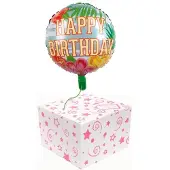 Sempertex Folie ballon Happy Birthday helium gevuld in mooie doos.