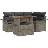 vidaXL Tuinset, 5-delig, grijs, polyrotan
