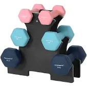 Songmics Halterset met halterstandaard, Roze + Aquamarijn + Blauw