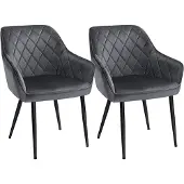 Songmics Eetkamerstoelen met armleuningen en fluwelen bekleding, Grijs / 2