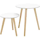 Songmics Set van 2 Scandinavische salontafels, Wit+natuurlijk