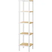 Songmics Staande bamboe opbergplank met vijf lagen, Wolkenwit + Natuurbeige