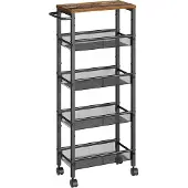 Vasagle Trolley 5 niveaus smal vintage bruin-zwart, Vintagebruin + zwart