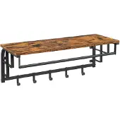 Vasagle Wandkapstok met plank en 5 afneembare haken, Vintagebruin + zwart