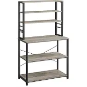 Vasagle Staande keukenplank met 6 planken en 6 haken, Grijs + Zwart