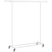 Songmics Kledingrek op wielen met uitschuifbare stang en hoge draagkracht, Wit / (92-132)B cm