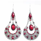 Charme Bijoux Lange oorbellen- Tibetaans look- Bordeaux-