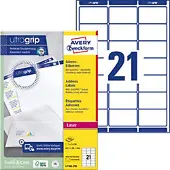 Avery Zweckform AVERY ultragrip Adresetiketten L7160-250 Permanent klevend A4 Wit 63,5 x 38,1 mm 250 Vellen à 21 Etiketten