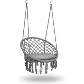 Boho hangende schommeltuinstoel, grijs + kussen