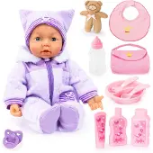 Bayer 94694AA Functionele pop, Interactieve pop Piccolina Magic Eyes, beweegt haar mond, knippert met haar ogen, spreekt, paars, 46 cm