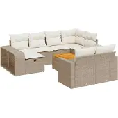 vidaXL 11-delige Tuinset met kussens poly rattan beige