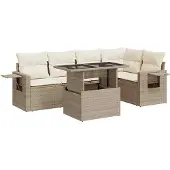 vidaXL 6-delige Loungeset met kussens poly rattan beige