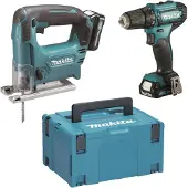 Makita accuschroefboormachine en reciprozaag set, 12 V (CLX237SAJ), bestaande uit DF333D / JV101D, met 2 accu's