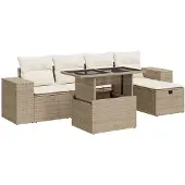 vidaXL 6-delige Loungeset met kussens poly rattan beige
