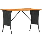 vidaXL Tuintafel met acaciahouten blad 105x75x72 cm poly rattan zwart