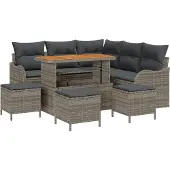 vidaXL Tuinbank Set 9 st 8-Aantal zitplaatsen Grijs
