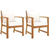 Syfax Tuinstoelen 2 st met crèmekleurig kussen massief acaciahout