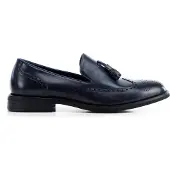 WITTCHEN Heren Leren Mocassins met Perforaties Marineblauw, Natuurlijk Leer