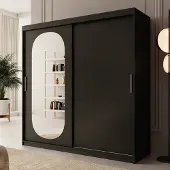 Meubella - Kledingkast Bodhi - Zwart - 200 cm - Met spiegel