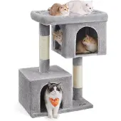 Feandrea Krabpaal met groot platform en 2 kattengrotten, Lichtgrijs / XL (68 x 48 x 101 cm)