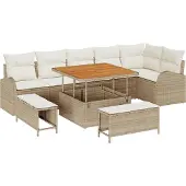 vidaXL Tuinbank Set 9 st 8-Aantal zitplaatsen Beige en Crème