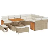 vidaXL Tuinbank Set 13 st 11-zits Beige en Crème poly rattan