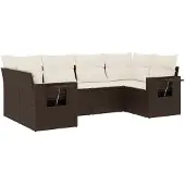 vidaXL 6-delige Loungeset met kussens poly rattan bruin