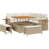 vidaXL Tuinbank Set 9 st 8-Aantal zitplaatsen Beige en Crème