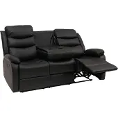 Mendler 3-zits bioscoopstoel -O62, relaxfauteuil televisiefauteuil met armleuning, bekerhouder, ligfunctie kunstleer ~ zwart