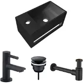 Boss & Wessing Fonteinset bws solid surface met handdoekhouder links zwart mat zwart