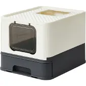 Songmics Kattenbak met deksel en 2 openingen, Wit + Grijs