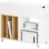 SoBuy FBT134-W Printerkast - Witte Kantooropbergkast met 4 Wielen