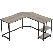 CALICOSY L-vormig bureau met 2 planken, Grijze + Zwart