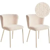 Beliani MINA II - Eetkamerstoel set van 2 - Lichtbeige - Boucle