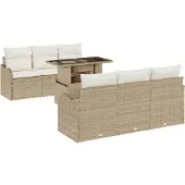 vidaXL Tuinset met 7 stukken, 6 zitplaatsen, beige, polyrotan