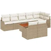 vidaXL Tuinbank Set 9 st Beige en Crème poly rattan