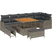 vidaXL Tuinset, 9-delig, 8 zitplaatsen, grijs