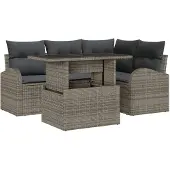 vidaXL Tuinbank Set 5 st 4-Aantal zitplaatsen Grijs Poly rattan