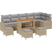 vidaXL Tuinbank Set 10 st 9-Aantal zitplaatsen Beige en Lichtgrijs