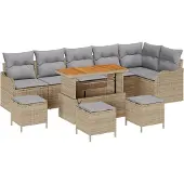 vidaXL Tuinbank Set 10 st 9-Aantal zitplaatsen Beige en Lichtgrijs