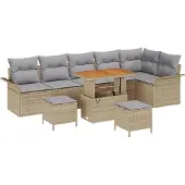 vidaXL Tuinbank Set 9 st 8-Aantal zitplaatsen Beige en Lichtgrijs